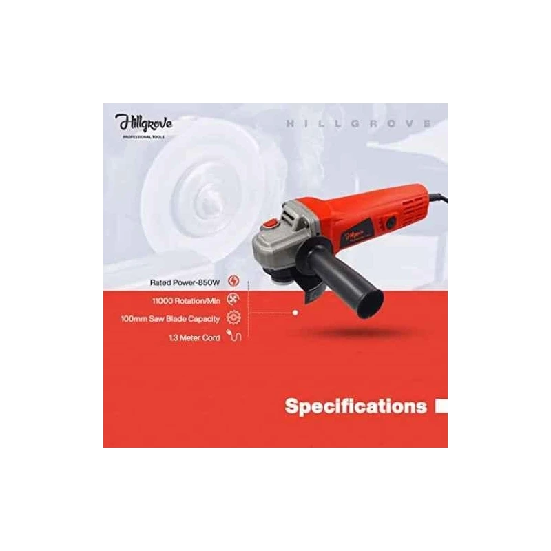 Hillgrove HGANG6B1M2 100mm 11000rpm Angle Grinder with Grinding Wheel Set image-6