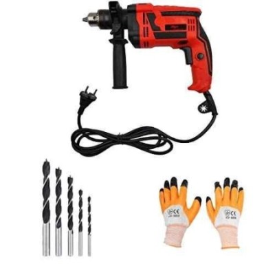 Hillgrove HGCM147 1000W 2800rpm 13 mm Drill Machine with Gloves & 5Pcs Wood Drill Bit Set image-1