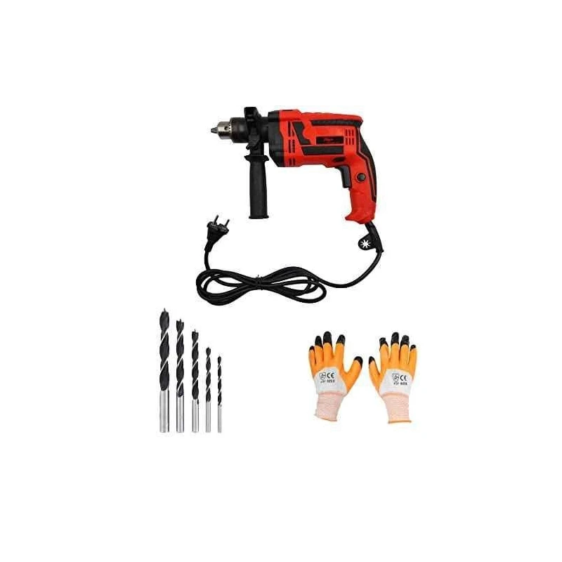 Hillgrove HGCM147 1000W 2800rpm 13 mm Drill Machine with Gloves & 5Pcs Wood Drill Bit Set image-1