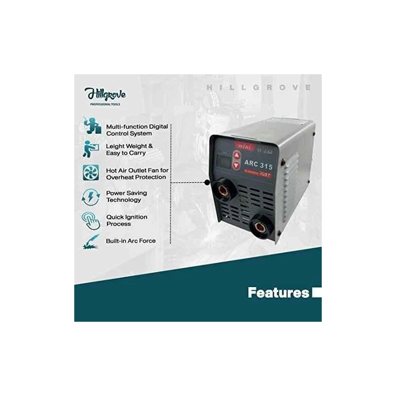 Hillgrove ARC315 IGBT Welding Machine with Holder Clamp Gloves Goggles & Brush image-3