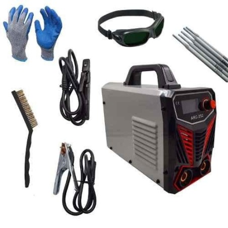 Hillgrove HGCM297M1 252A MMA Inverter Arc Welding Machine with Metal Brush Safety Googles Gloves & 5 Pcs Welding Rod image-1