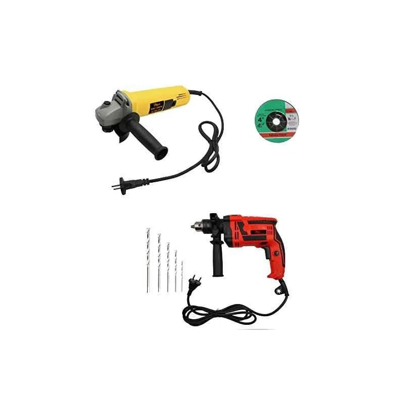 Hillgrove HGCM16M1 4 inch Metal Angle Grinder with 13mm Drill Machine with 5 Drill Bits Set image-1