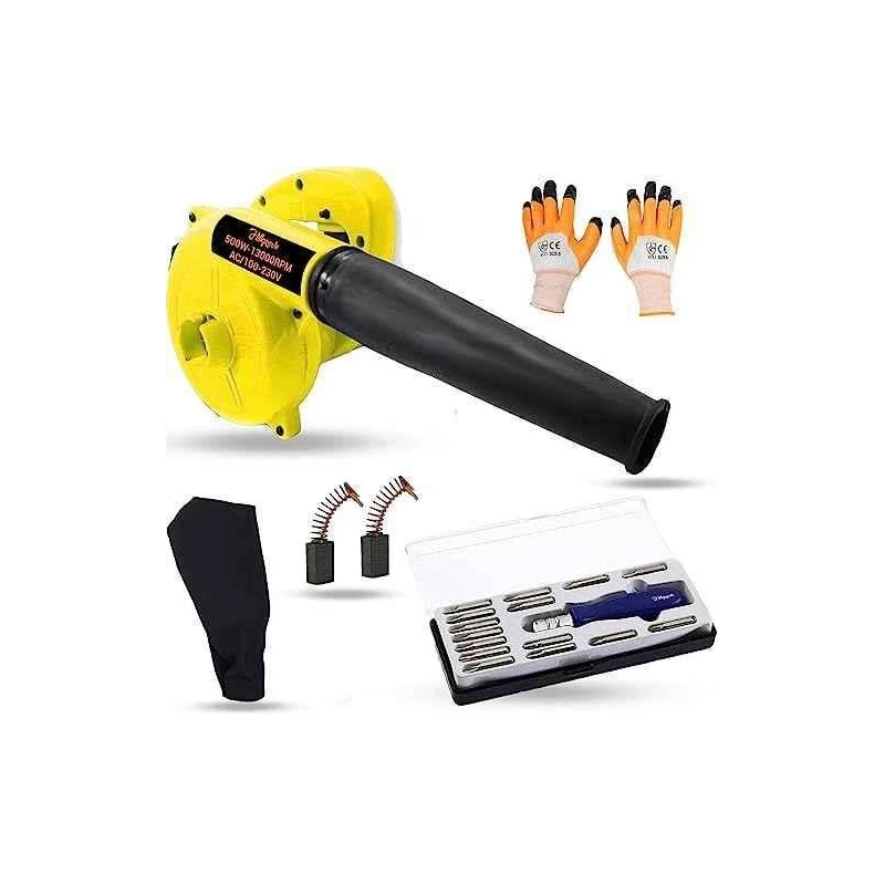 Hillgrove HGCM1112 Plastic Yellow Electric Air Blower with Carbon Brushes Gloves & 16 in 1 Screwdriver image-1