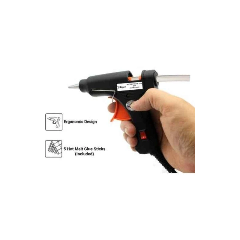 Hillgrove Electronic Mini 20W Black Small Hot Gum Glue Gun With 20 Pcs Hot Melt Glue Stick Set image-2