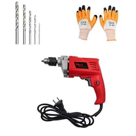 Hillgrove HGCM077 Drill Machine with Gloves & 5 Pcs HSS Drill Bit Set image-1