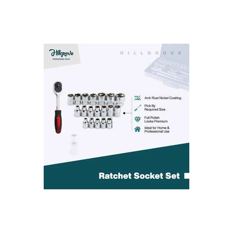 Hillgrove HG0098 24 Pcs Heavy 1/2 inch Hex Ratchet Spanner Tool Set with Carry Case image-5