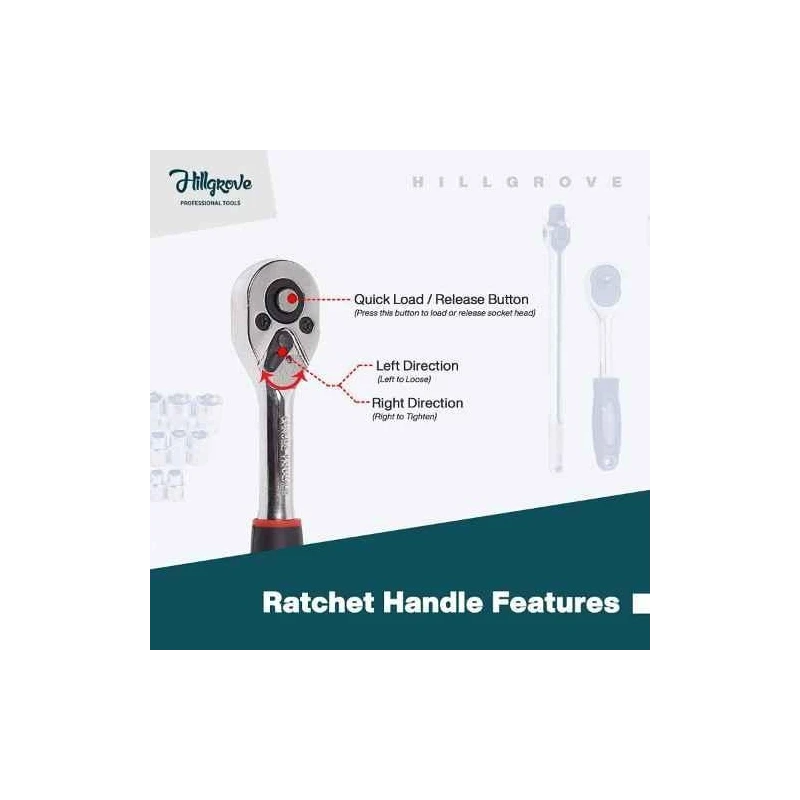 Hillgrove HG0098 24 Pcs Heavy 1/2 inch Hex Ratchet Spanner Tool Set with Carry Case image-6