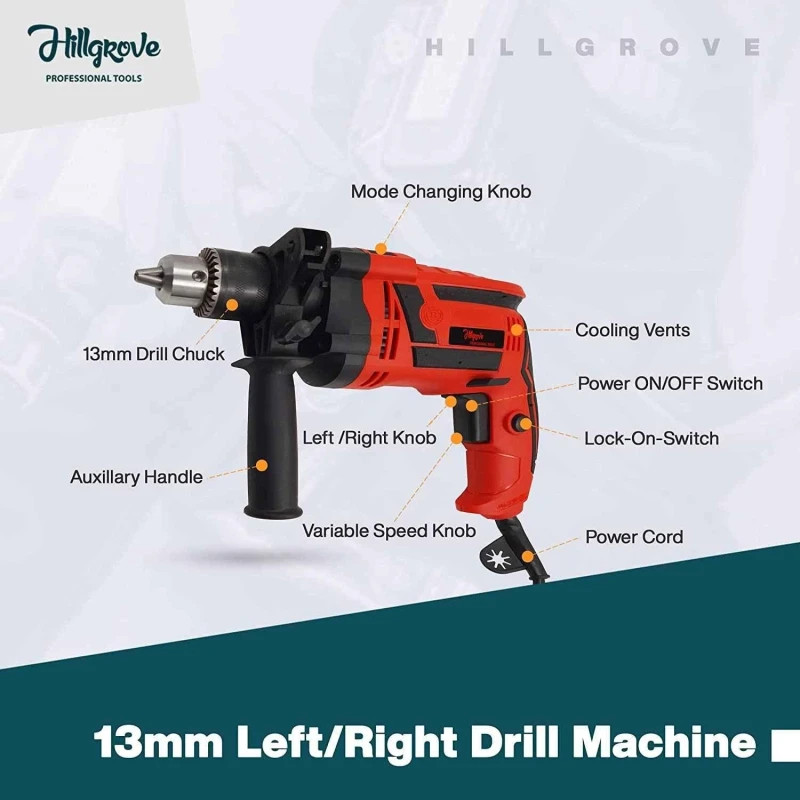 Hillgrove HGCM229M1 1000W 13mm Drill Machine with 10 Pcs Masonry Drill Bit & Gloves image-6