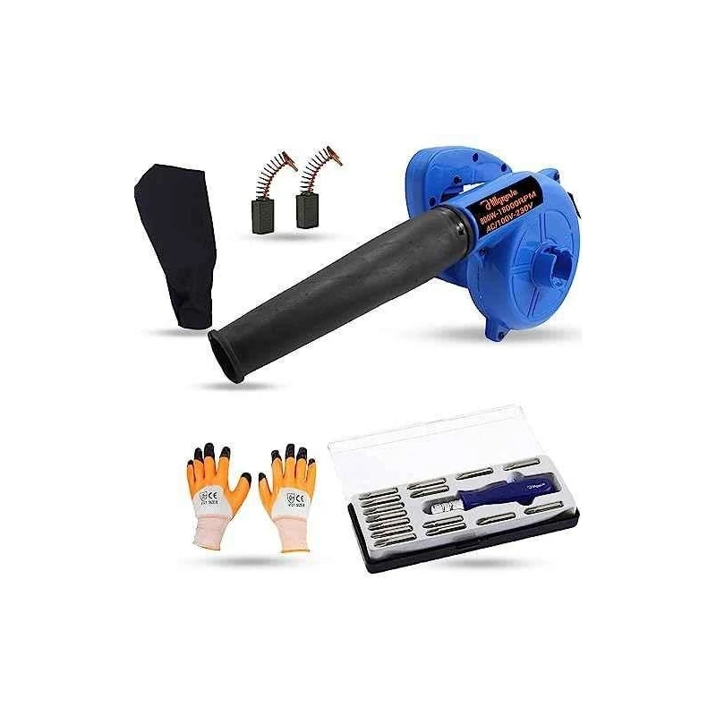 Hillgrove HGCM1093 Plastic Blue Electric Air Blower with Carbon Brushes Gloves & 16 in 1 Screwdriver image-2