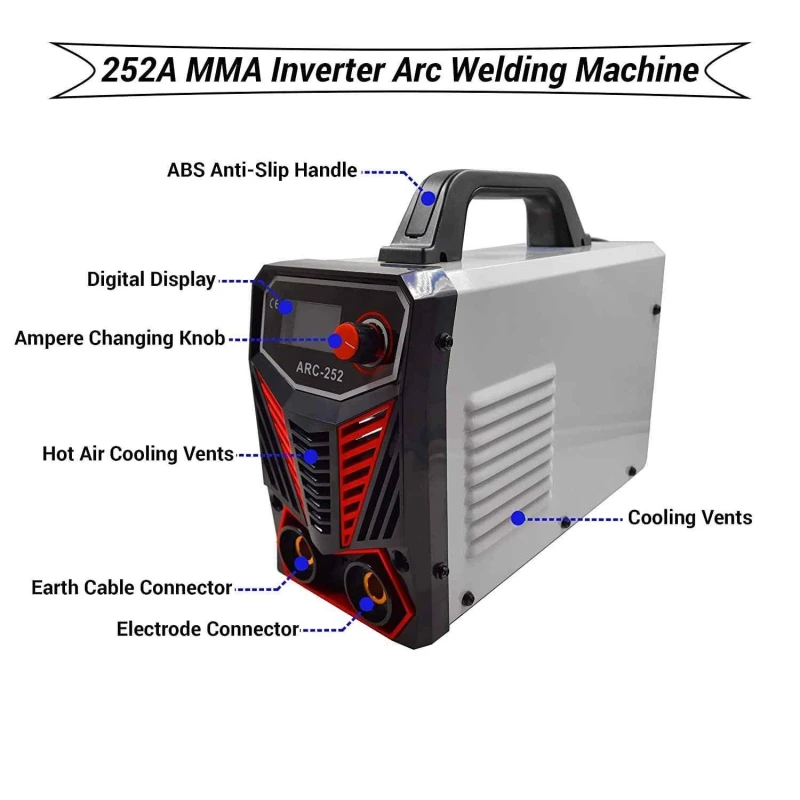 Hillgrove HGCM301M1 252A MMA Inverter Arc Welding Machine 5 Pcs Welding Rod & 850W Angle Grinder Combo image-4