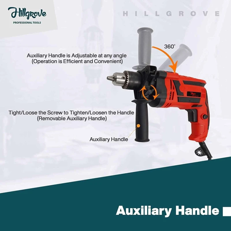 Hillgrove HGCM221M1 1000W 13mm Drill Machine with Gloves 6 Pcs Masonry & Metal Drill Bit image-5