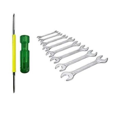 Hillgrove HGCM253 Carbon Steel 8Pcs Double Open Ended Wrench Spanner with 2 in 1 Screwdriver Set image-1