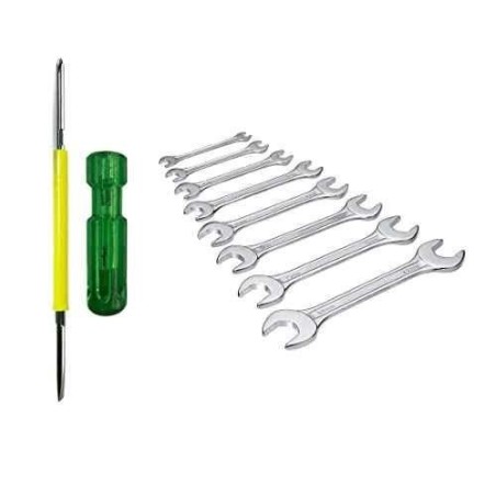 Hillgrove HGCM253 Carbon Steel 8Pcs Double Open Ended Wrench Spanner with 2 in 1 Screwdriver Set image-1