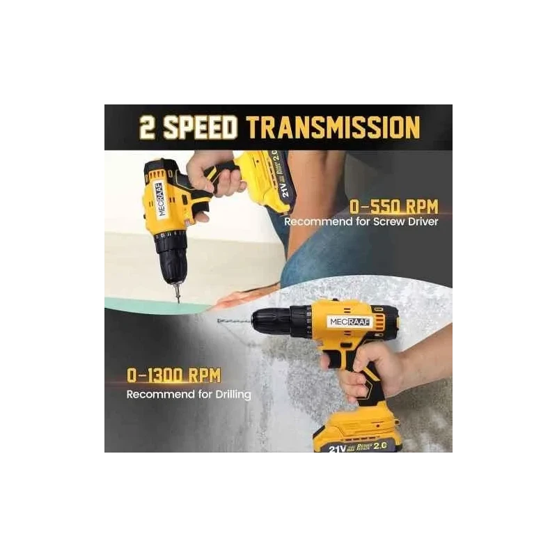 MECRAAF 21V 1300rpm Cordless Screwdriver with Reversible Switch & Multi Torque Clutch MC-2110 image-2