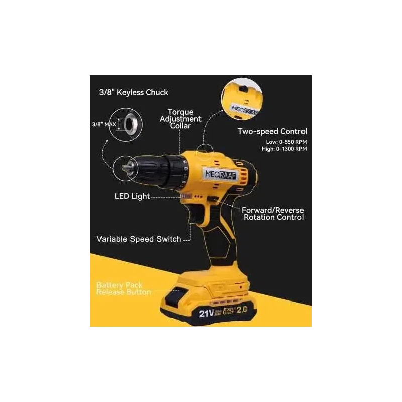 MECRAAF 21V 1300rpm Cordless Screwdriver with Reversible Switch & Multi Torque Clutch MC-2110 image-3