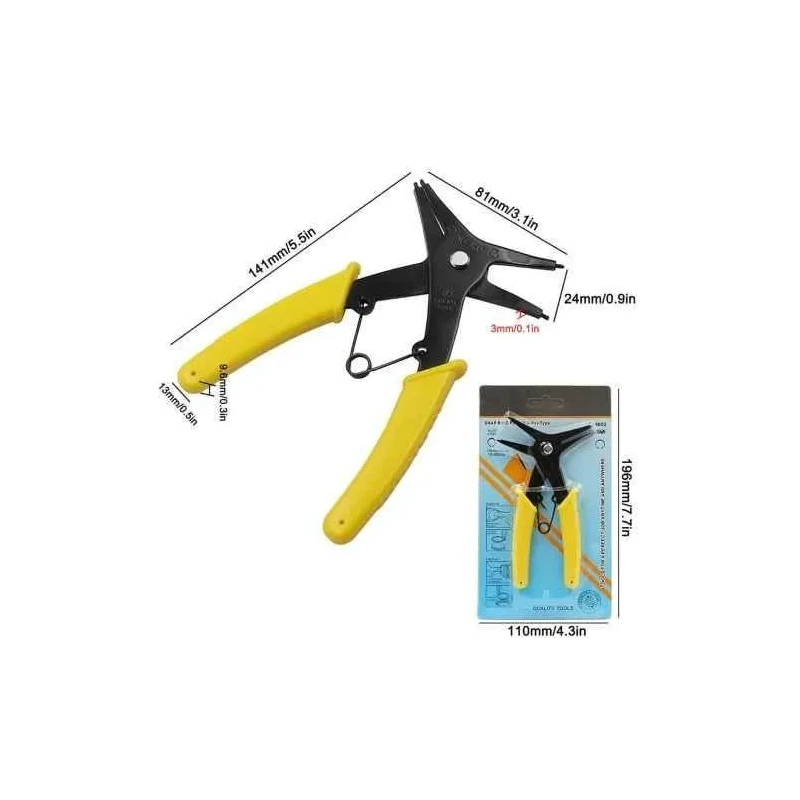 MECRAAF 5.5 inch Alloy Steel Yellow 2-in-1 Multifunction External Straight Snap Ring Pliers image-1