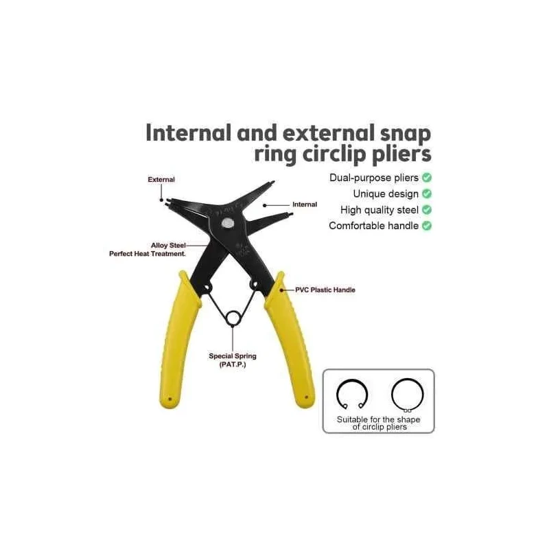 MECRAAF 5.5 inch Alloy Steel Yellow 2-in-1 Multifunction External Straight Snap Ring Pliers image-4