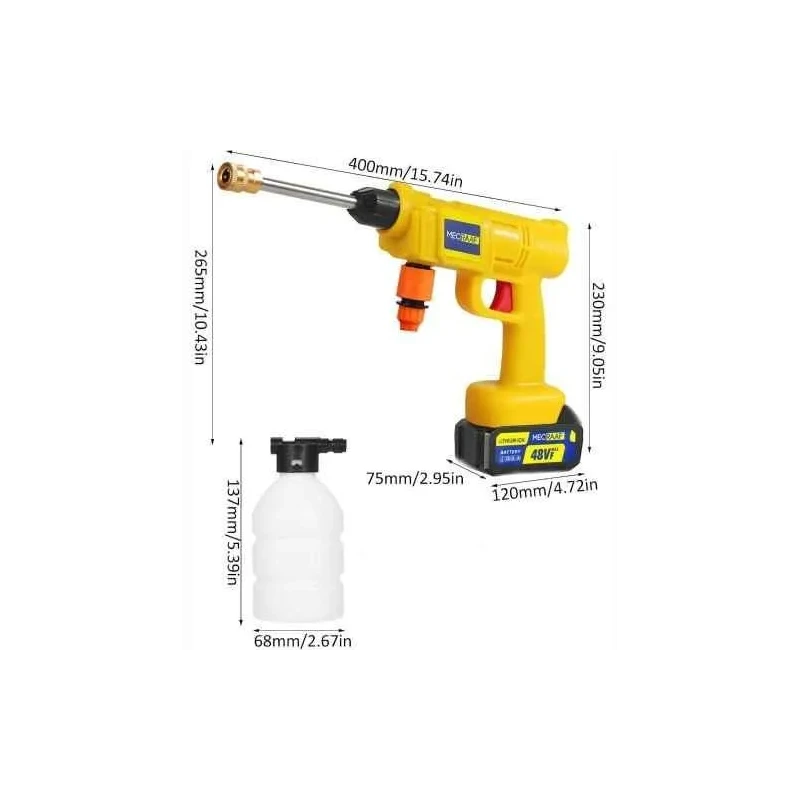 MECRAAF 48V 725psi 3lpm Yellow Cordless Portable Wireless High Pressure Washer Gun with Hose Pipe image-4