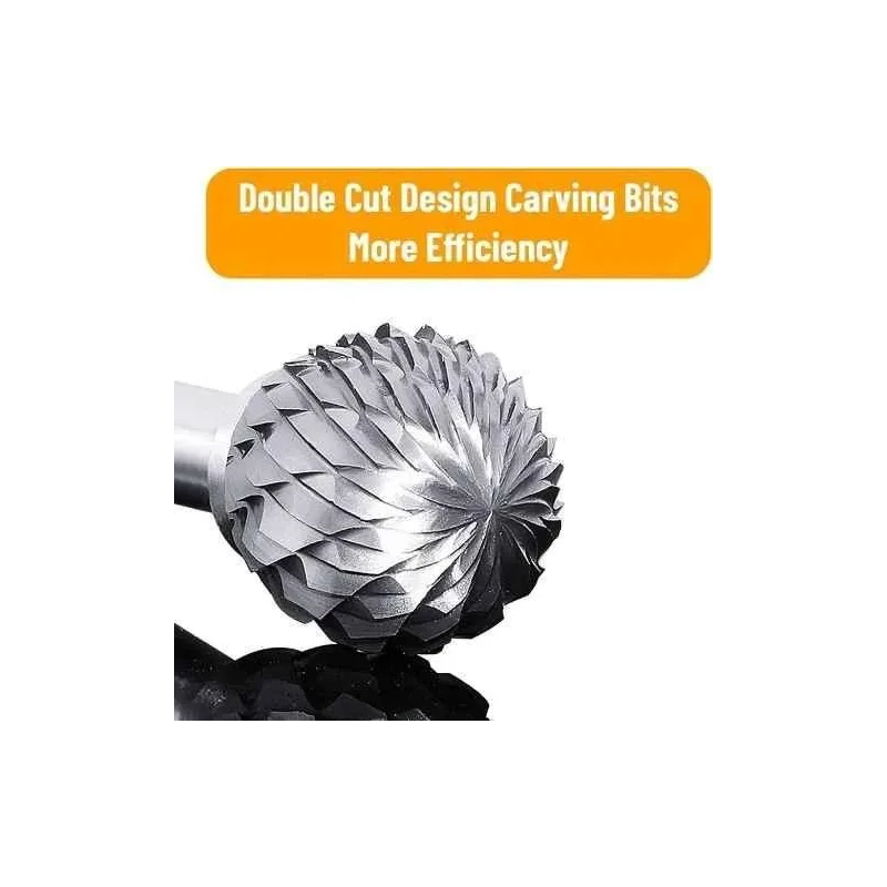 MECRAAF 10 Pcs 0.25 inch Tungsten Carbide Steel Double Cut Rotary Burrs Set image-1
