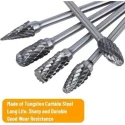 MECRAAF 10 Pcs 0.25 inch Tungsten Carbide Steel Double Cut Rotary Burrs Set image-2