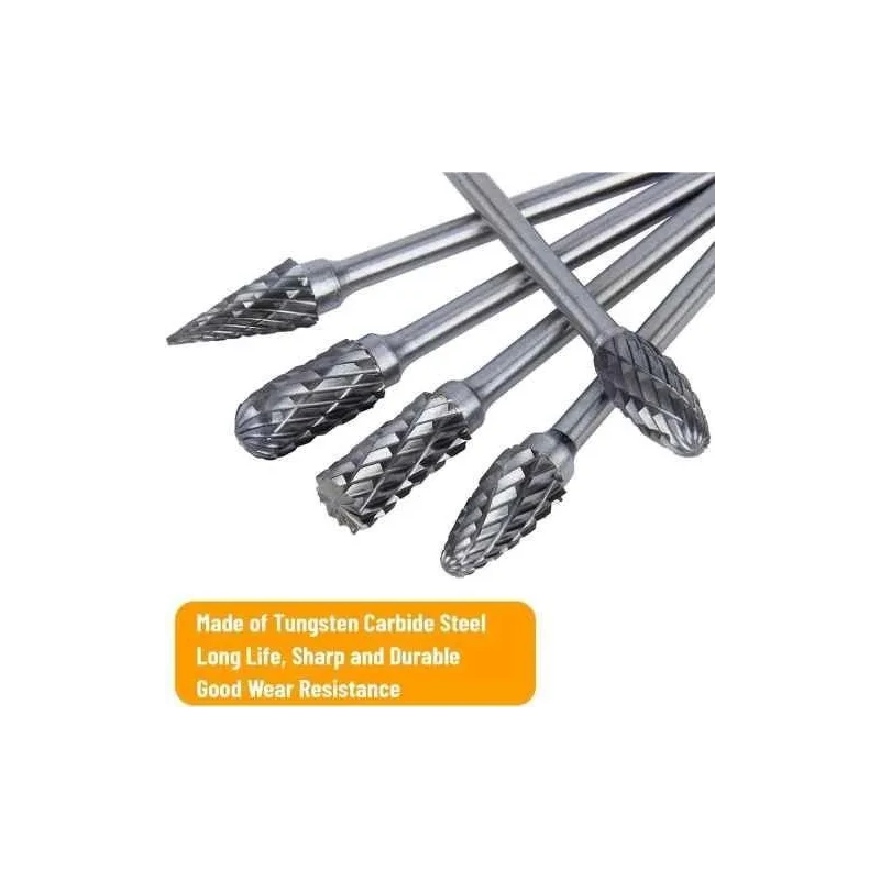 MECRAAF 10 Pcs 0.25 inch Tungsten Carbide Steel Double Cut Rotary Burrs Set image-2