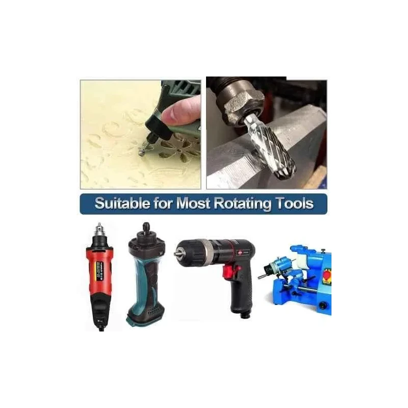 MECRAAF 10 Pcs 0.25 inch Tungsten Carbide Steel Double Cut Rotary Burrs Set image-5