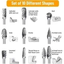 MECRAAF 10 Pcs 0.25 inch Tungsten Carbide Steel Double Cut Rotary Burrs Set image-6