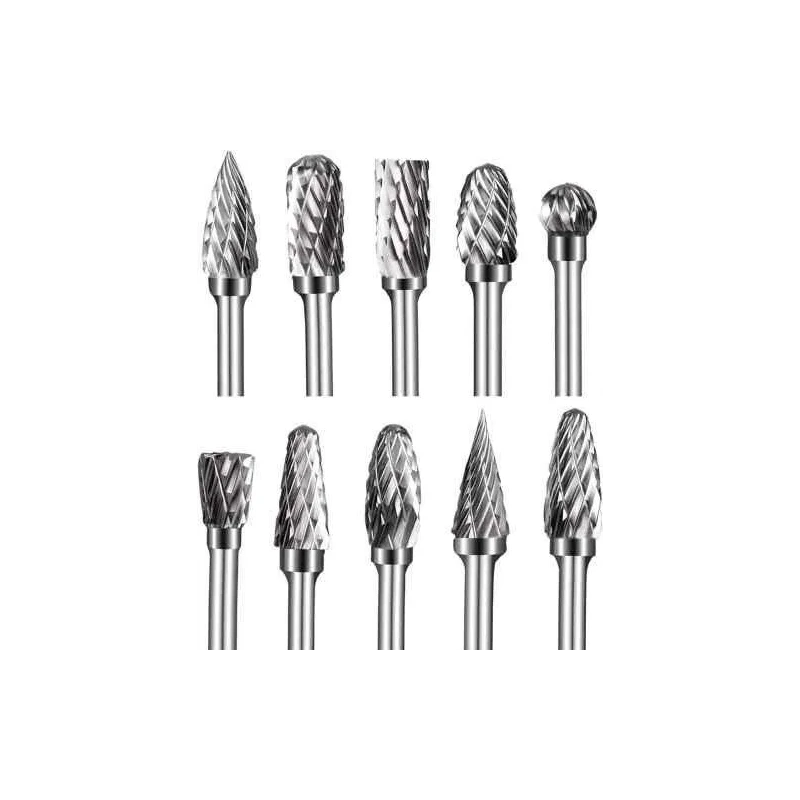 MECRAAF 10 Pcs 0.25 inch Tungsten Carbide Steel Double Cut Rotary Burrs Set image-7