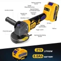 MECRAAF 9000rpm Yellow Cordless Angle Grinder with 2 Pcs 21V 6Ah Batteries & Fast Charger image-1