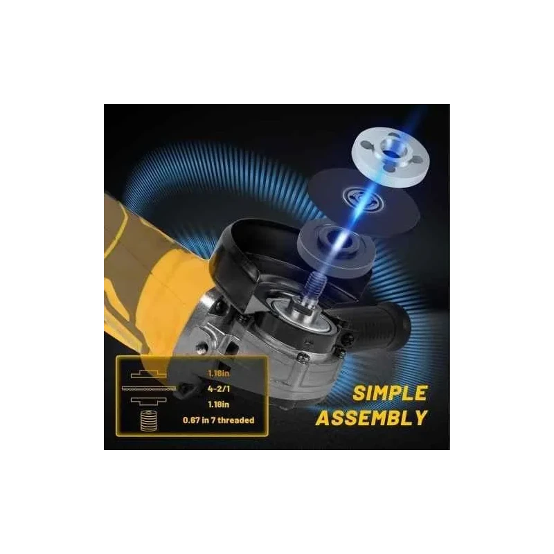 MECRAAF 9000rpm Yellow Cordless Angle Grinder with 2 Pcs 21V 6Ah Batteries & Fast Charger image-2