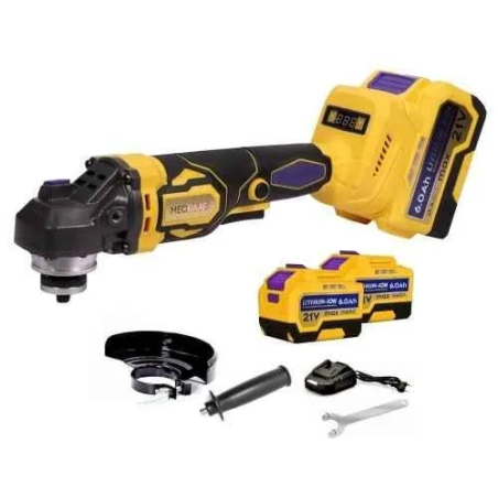 MECRAAF 9000rpm Yellow Cordless Angle Grinder with 2 Pcs 21V 6Ah Batteries & Fast Charger image-3