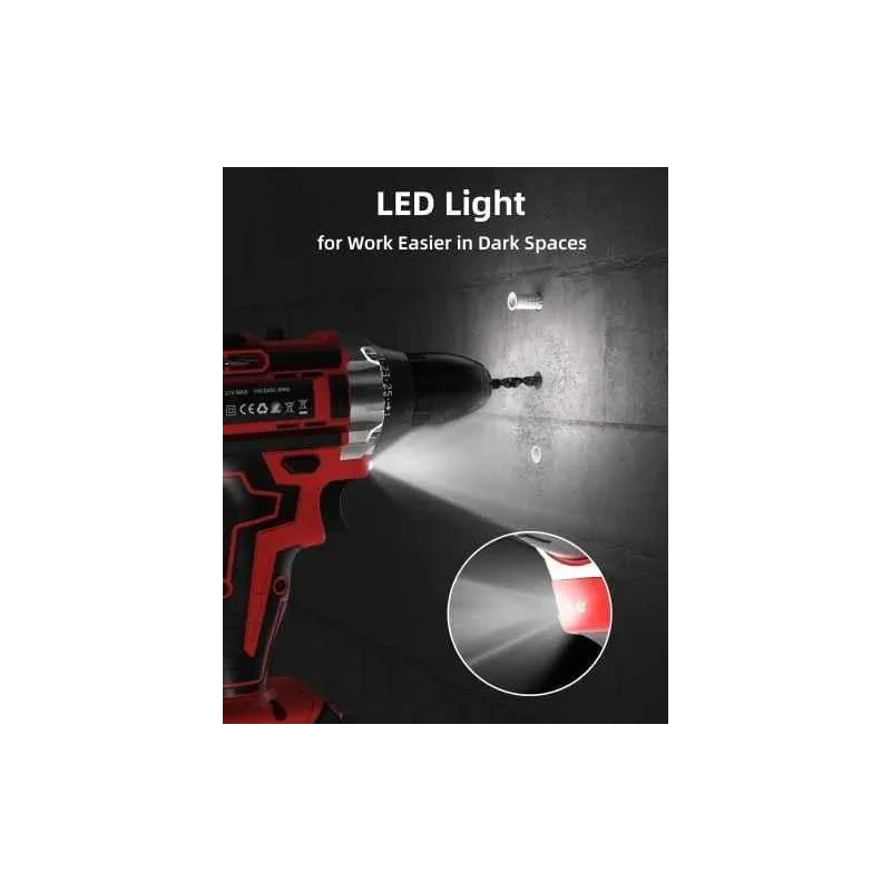 MECRAAF 25 Pcs 21V 38Nm 0-1350rpm Cordless Drill Machine Kit with 25+1 Torque Setting image-3