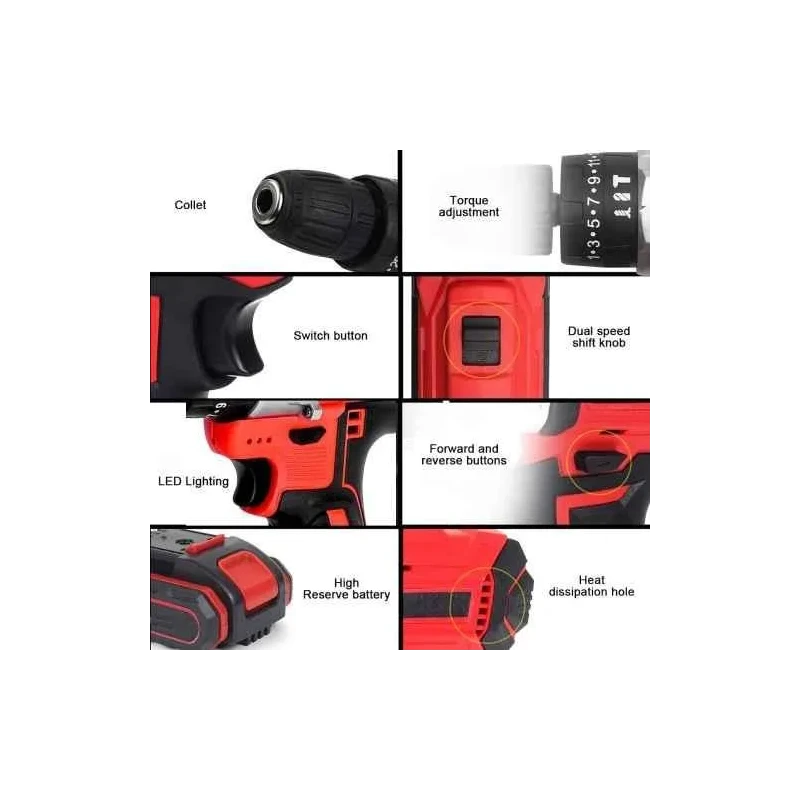 MECRAAF 25 Pcs 21V 38Nm 0-1350rpm Cordless Drill Machine Kit with 25+1 Torque Setting image-4