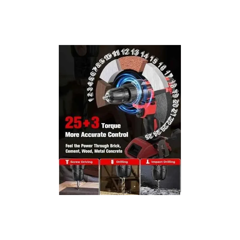 MECRAAF 25 Pcs 21V 38Nm 0-1350rpm Cordless Drill Machine Kit with 25+1 Torque Setting image-5