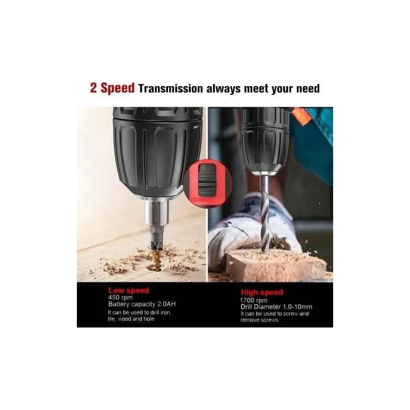 MECRAAF 25 Pcs 21V 38Nm 0-1350rpm Cordless Drill Machine Kit with 25+1 Torque Setting image-6