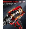 MECRAAF 25 Pcs 21V 38Nm 0-1350rpm Cordless Drill Machine Kit with 25+1 Torque Setting image-8