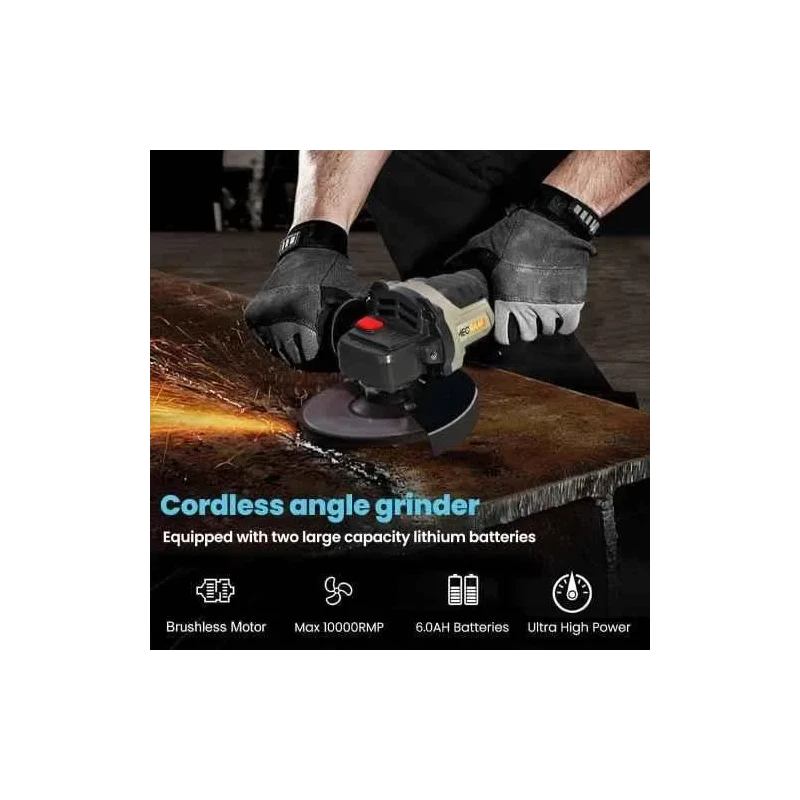 MECRAAF 10000rpm Cordless Angle Grinder with 2 Pcs 21V 6Ah Batteries & Fast Charger image-2