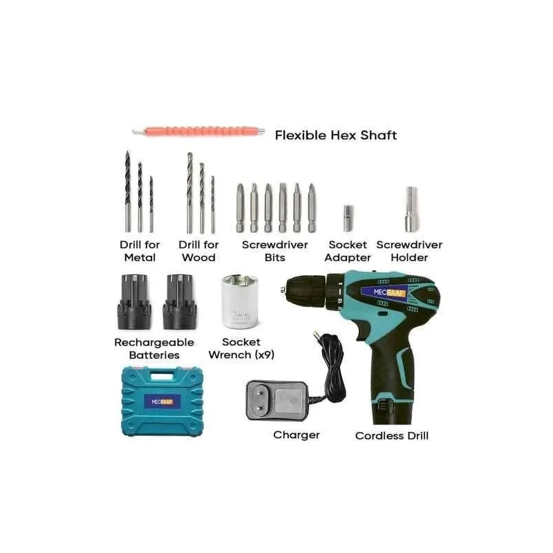 MECRAAF 12V 1.5Ah 10mm Green Cordless Drill with LED Work Light image-1