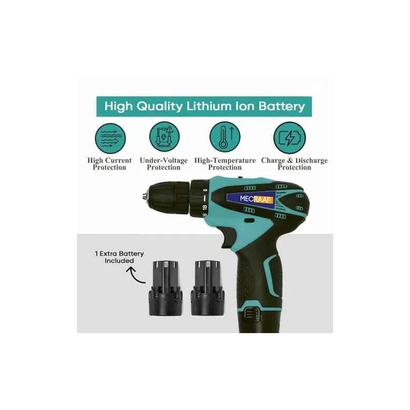 MECRAAF 12V 1.5Ah 10mm Green Cordless Drill with LED Work Light image-6