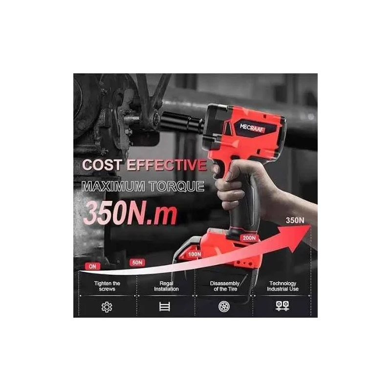 MECRAAF 21V Red Cordless Impact Wrench with LED Work Light image-2