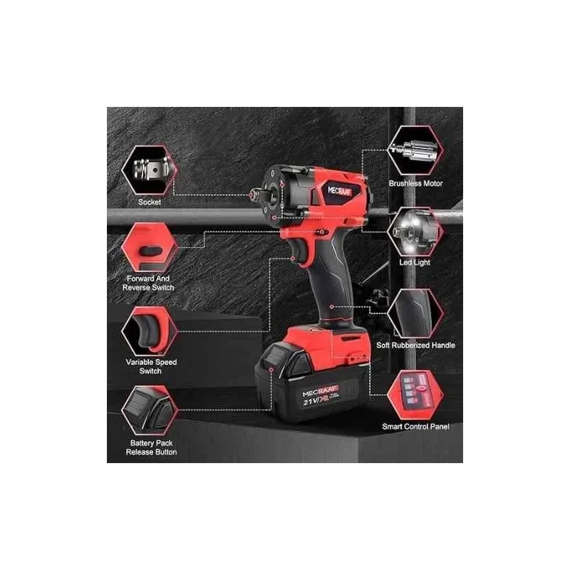 MECRAAF 21V Red Cordless Impact Wrench with LED Work Light image-5