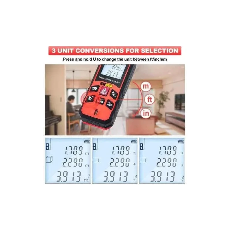 MECRAAF 0.05-40m Laser Distance Measuring Meter Tape with Backlit LCD & Pythagorean Mode image-1