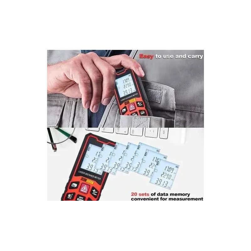 MECRAAF 0.05-40m Laser Distance Measuring Meter Tape with Backlit LCD & Pythagorean Mode image-5