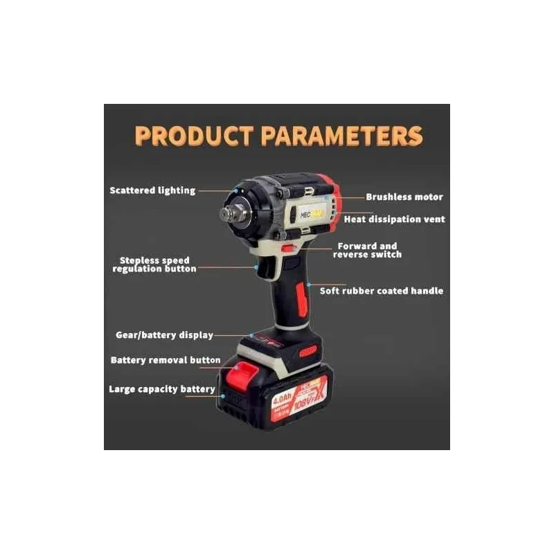 MECRAAF 21V 4Ah Grey Cordless Impact Wrench with LED Work Light image-7