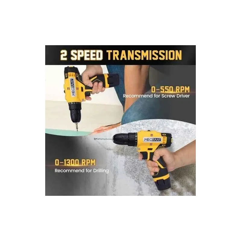 MECRAAF 12V 1300rpm Cordless Screwdriver with Reversible Switch & Multi Torque Clutch MC-1210 image-1