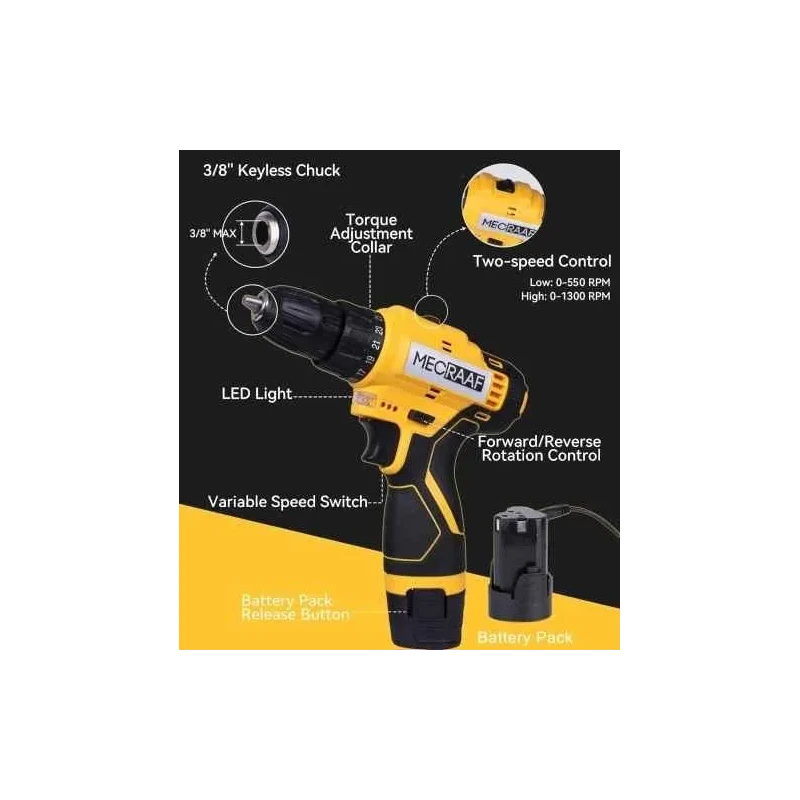 MECRAAF 12V 1300rpm Cordless Screwdriver with Reversible Switch & Multi Torque Clutch MC-1210 image-6