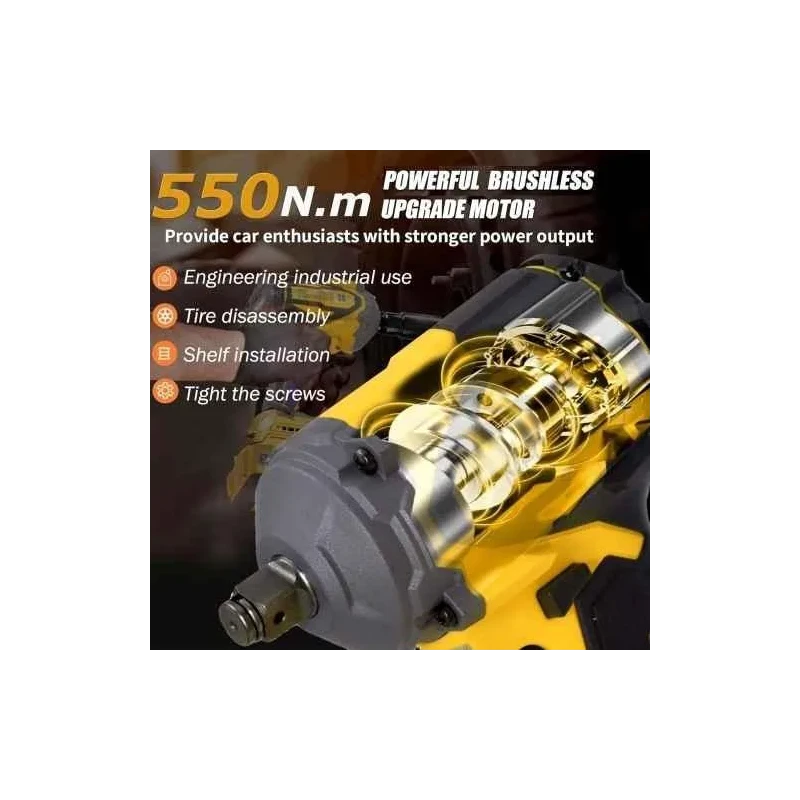 MECRAAF 21V 3Ah Yellow Cordless Impact Wrench with LED Work Light image-1