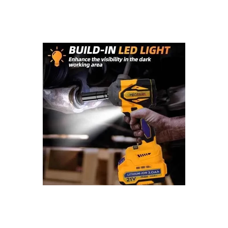 MECRAAF 21V 3Ah Yellow Cordless Impact Wrench with LED Work Light image-2