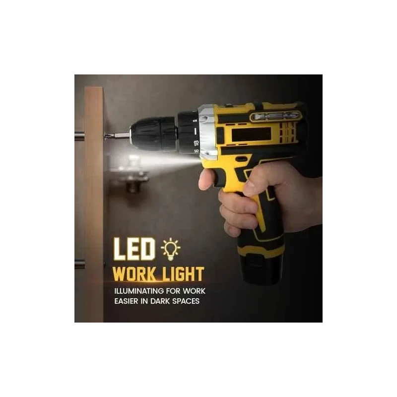 MECRAAF 12V 1.5Ah 10mm Yellow Cordless Drill with LED Work Light image-1