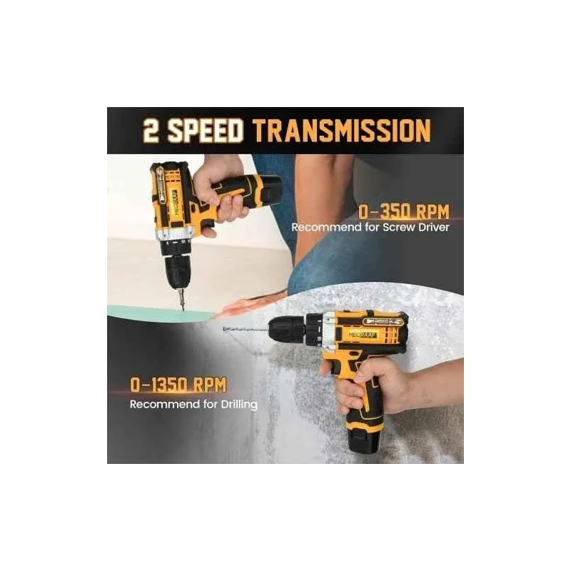 MECRAAF 12V 1.5Ah 10mm Yellow Cordless Drill with LED Work Light image-2